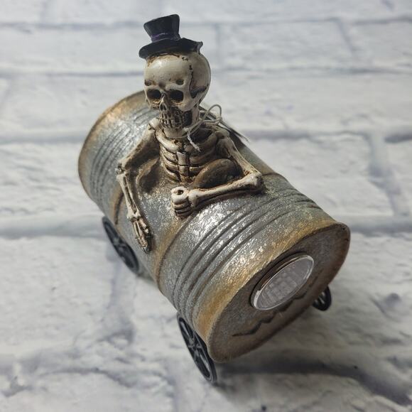 Transpac Resin 5in Silver Halloween Light Up Musical Barrel Figurine Set of 3 - Picture 7 of 15